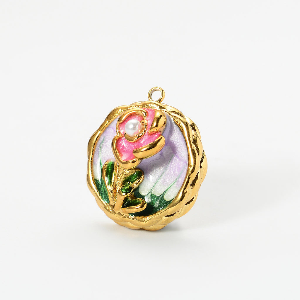 Damen Schmuckanhänger mit blumigem Reliefdesign und Perle Shop Nory
