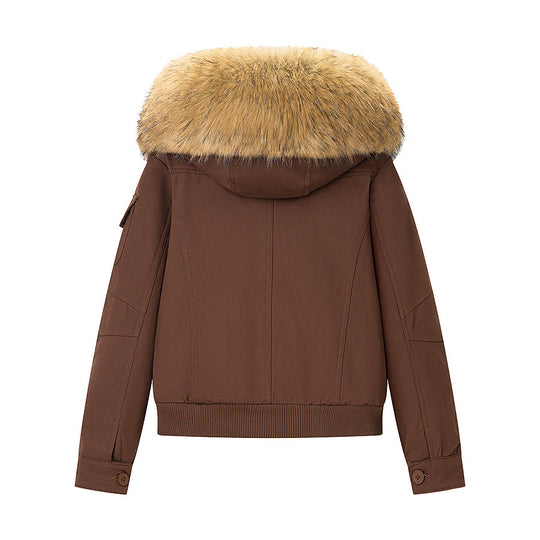 Damen Gefütterte Bomberjacke mit Kunstfellkapuze und Utility-Tasche Shop Nory