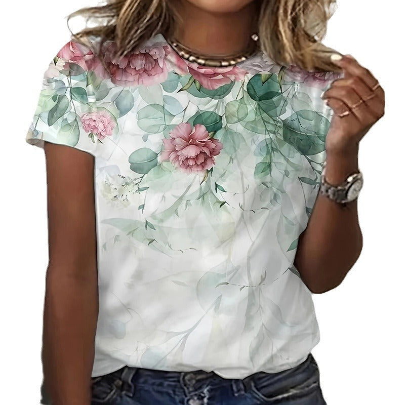 Damen T-Shirt mit floralem Design und modernem Schnitt
