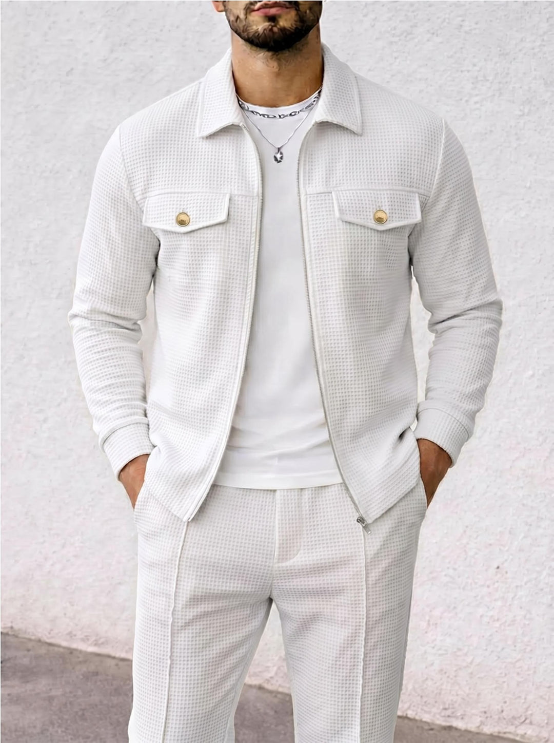 Herren strukturierte Overshirt-Jacke mit Waffelstruktur, Pattentaschen und verdecktem Reißverschluss Shop Nory