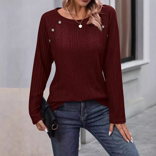 Damen Feiner Rippstrick-Pullover mit Zierknopfleiste und Rundhalsausschnitt Shop Nory