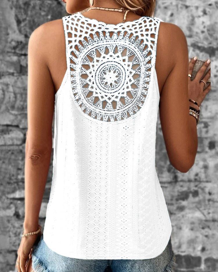 Damen luftiges Häkelshirt mit einzigartigem Rückendetail