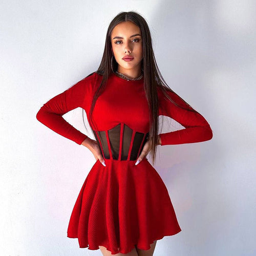 Damen Hochwertiges und elegantes Minikleid mit transparenten Einsätzen