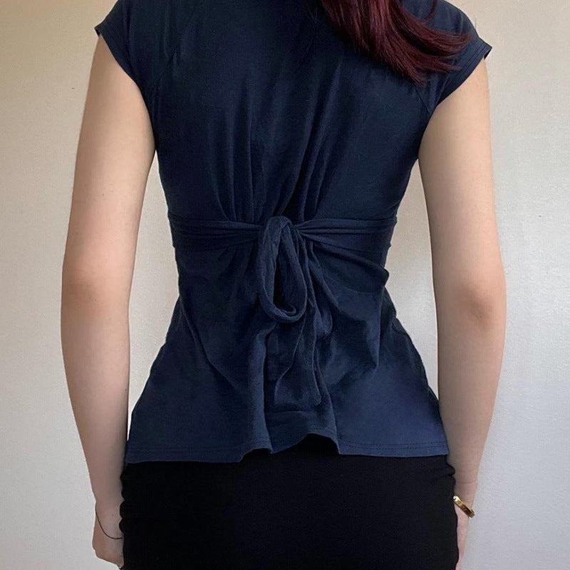Damen Figurbetontes Kurzarmshirt mit V-Ausschnitt