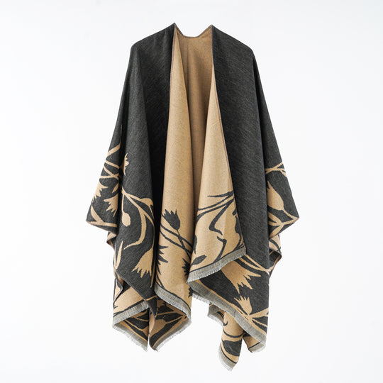 Damen Wendbarer Oversize-Capeponcho aus Wollmix mit floraler Jacquardwebung Shop Nory