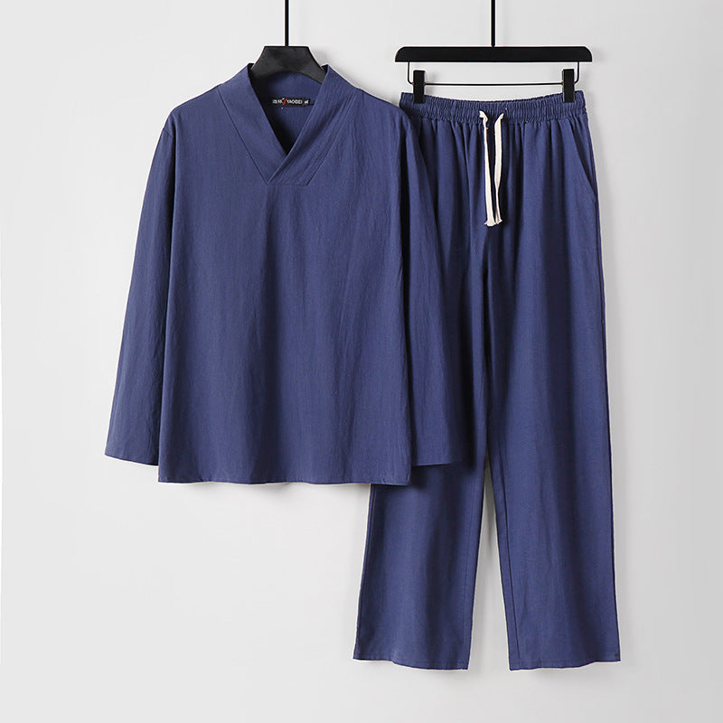 Unisex Zen-inspiriertes Leichtes Loungewear-Set mit V-Ausschnitt-Shirt und Elastischer Kordelbund-Hose Shop Nory