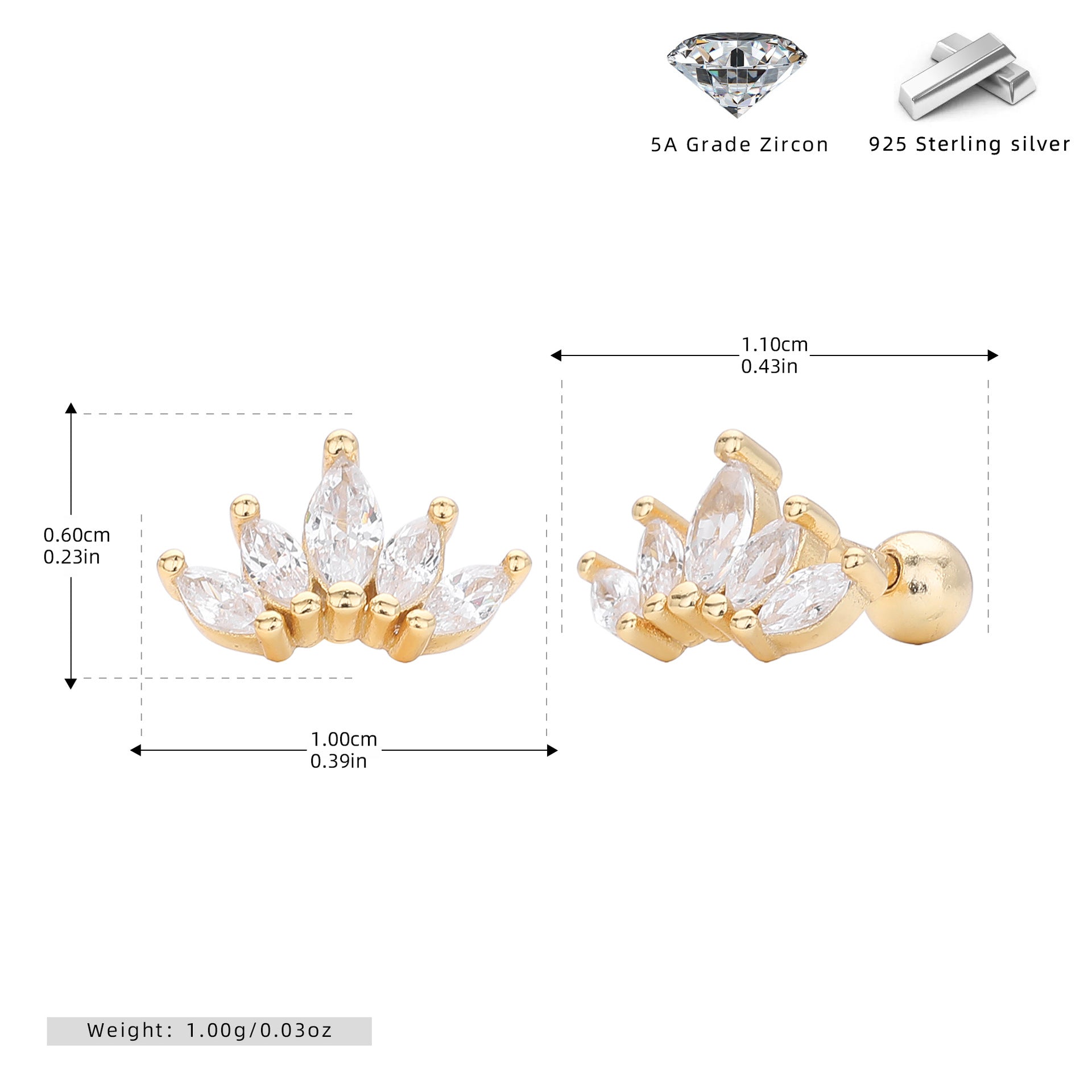 Damen Ohrstecker mit funkelnden Zirkon-Crown-Design aus hochwertigem 925 Sterling Silber Shop Nory