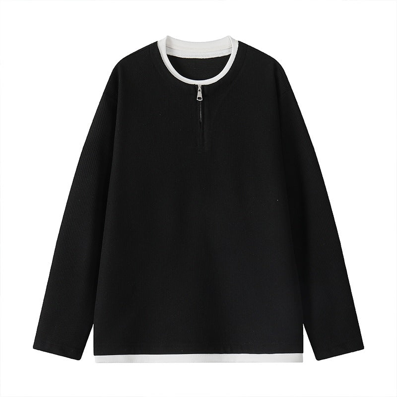 Herren Strukturiertes Langarm-Pullover mit halbem Reißverschluss und Kontrastbesatz Shop Nory
