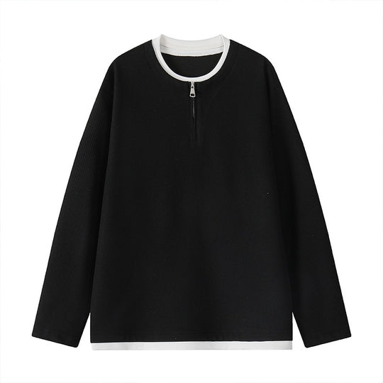 Herren Strukturiertes Langarm-Pullover mit halbem Reißverschluss und Kontrastbesatz Shop Nory