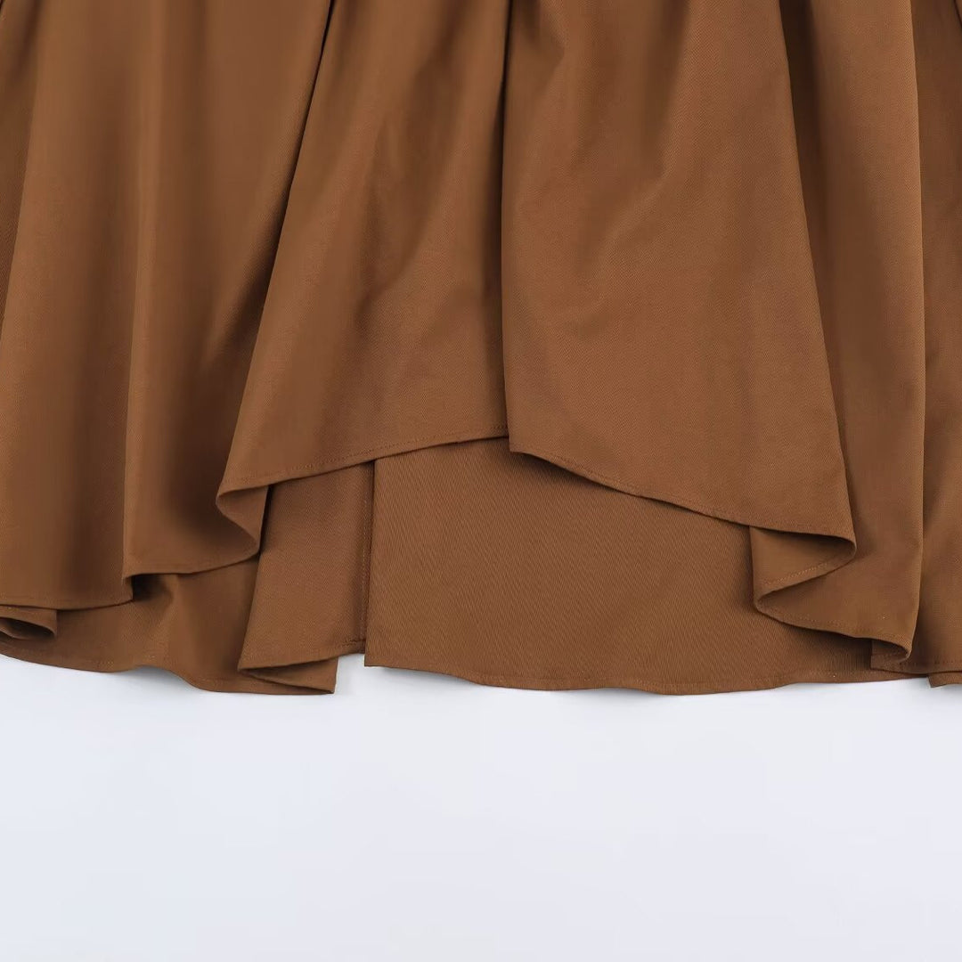 Damen A-Linien Midikleid mit High-Low-Saum, geraffter Taille und langen Ärmeln Shop Nory