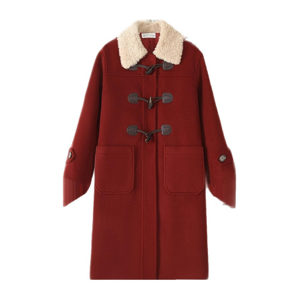 Damen Langer Duffle‑Mantel mit Teddykragen, Knebelverschlüssen und aufgesetzten Taschen Shop Nory