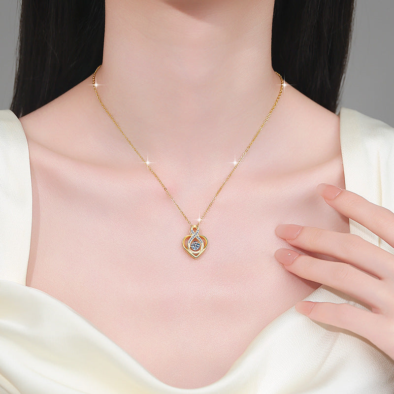 Damen elegante Halskette mit herzförmigem Anhänger und funkelnden Kristallen Shop Nory
