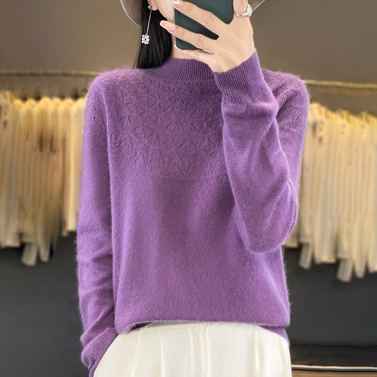Damen Kuscheliger Mohair‑Optik Pullover mit Zierstruktur am Oberteil und Stehkragen Shop Nory