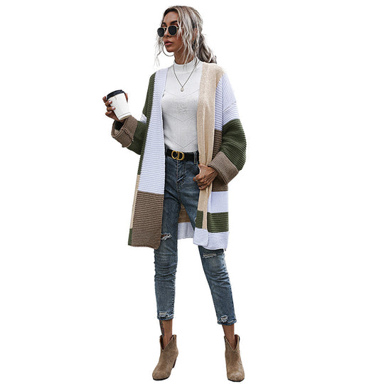 Damen Patchwork-Strickcardigan mit offenem Schnitt und kastiger Oversize-Passform Shop Nory