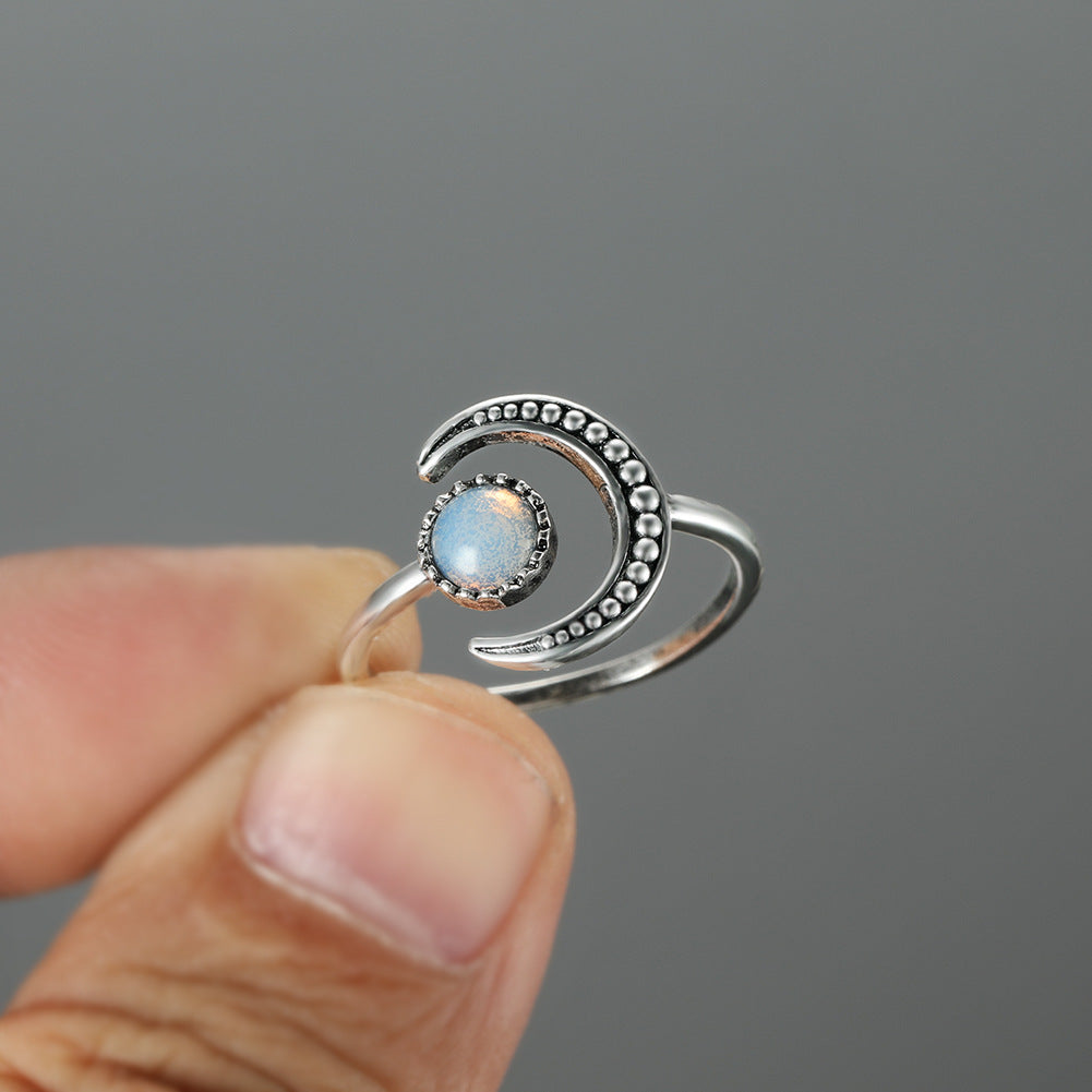 Damen Ring mit Mondmotiv und Opalstein Shop Nory
