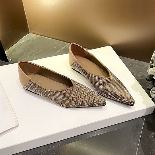 Damen Elegante spitz zulaufende Slipper‑Ballerinas mit Strassnetz und gepolstertem Komfortfußbett Shop Nory