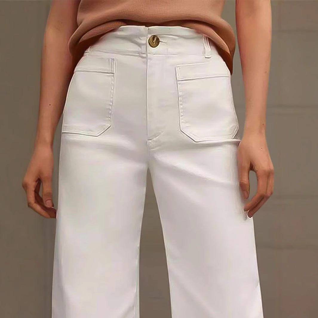Damen Hochtaillierte Cropped‑Palazzohose mit floraler Stickerei und Wellensaum Shop Nory