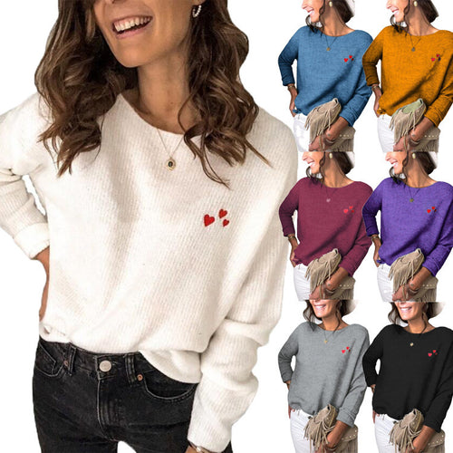 Damen Oversize Strickpullover mit Herz-Stickerei und weitem Boot-Ausschnitt Shop Nory