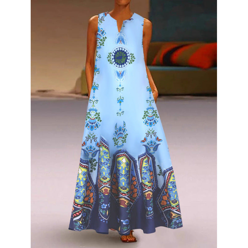 Damen Maxikleid mit elegantem floralem Design und seitlichen Taschen Shopnory