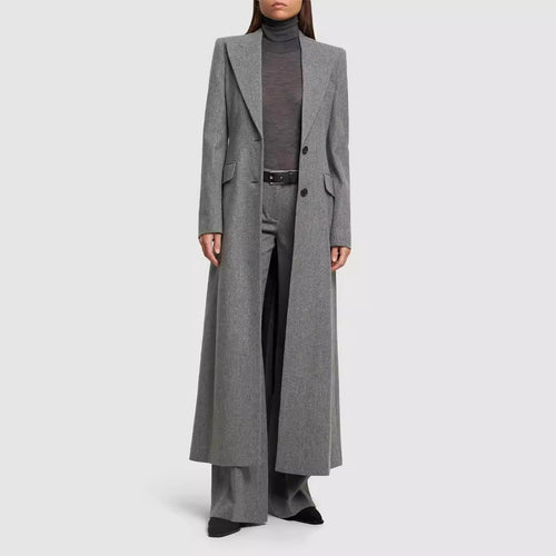 Damen Maxilanger Wollmix-Blazermantel mit markanter Schulterpartie Shop Nory