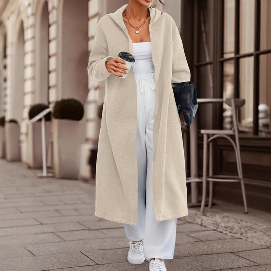 Damen Langer Oversize Kapuzenmantel mit offener Front und weichem Fleece Shop Nory
