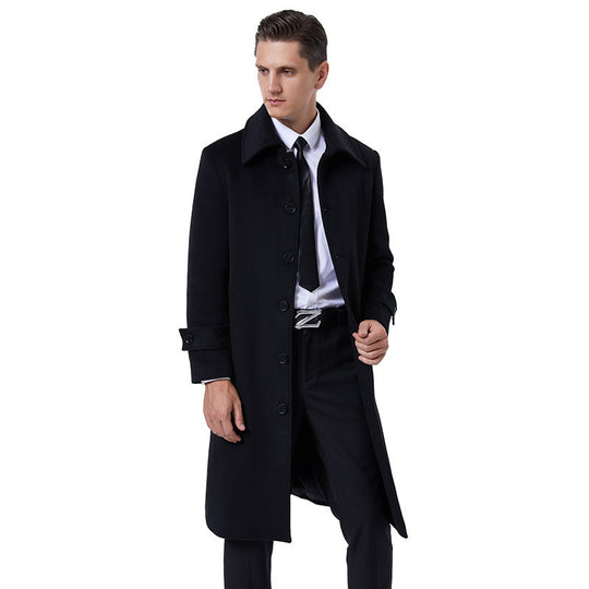 Herren Langmantel aus Wollmix mit schlichter Knopfleiste und verstellbaren Manschetten Shop Nory