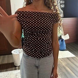 Damen Schulterfreies tailliertes Polka‑Dot Top mit geraffter Seitennaht Shop Nory