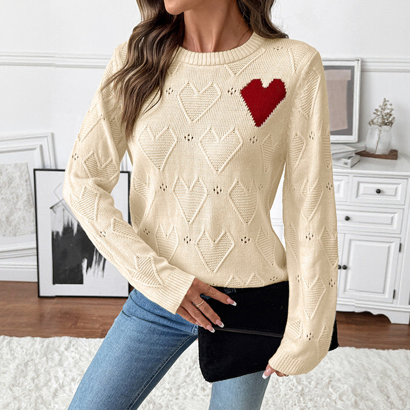Damen Verspielter Strickpullover mit Herzdesign Shop Nory