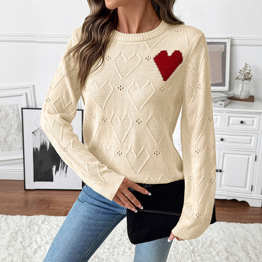 Damen Verspielter Strickpullover mit Herzdesign Shop Nory
