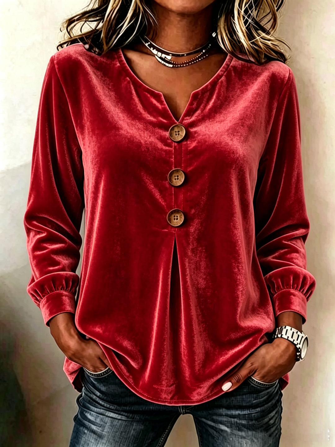 Damen Elegante und komfortable Veloursbluse Shop Nory