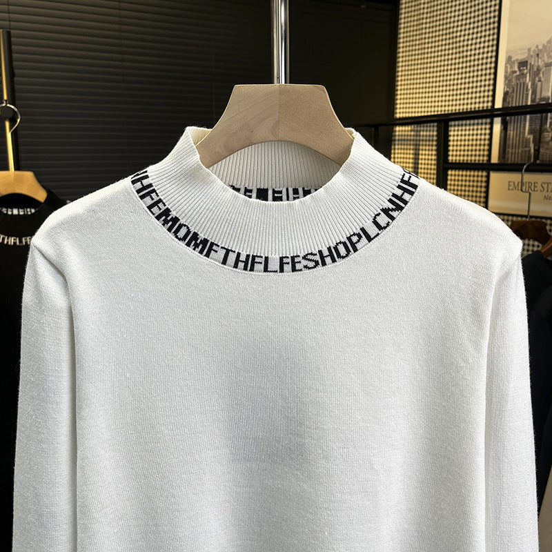Unisex Feinstrickpullover mit kurzem Stehkragen und kontrastierendem Schriftkragen Shop Nory