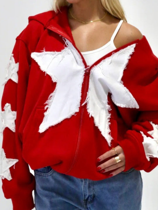 Damen Modischer Kapuzenpullover mit kreativen Aufnähern
