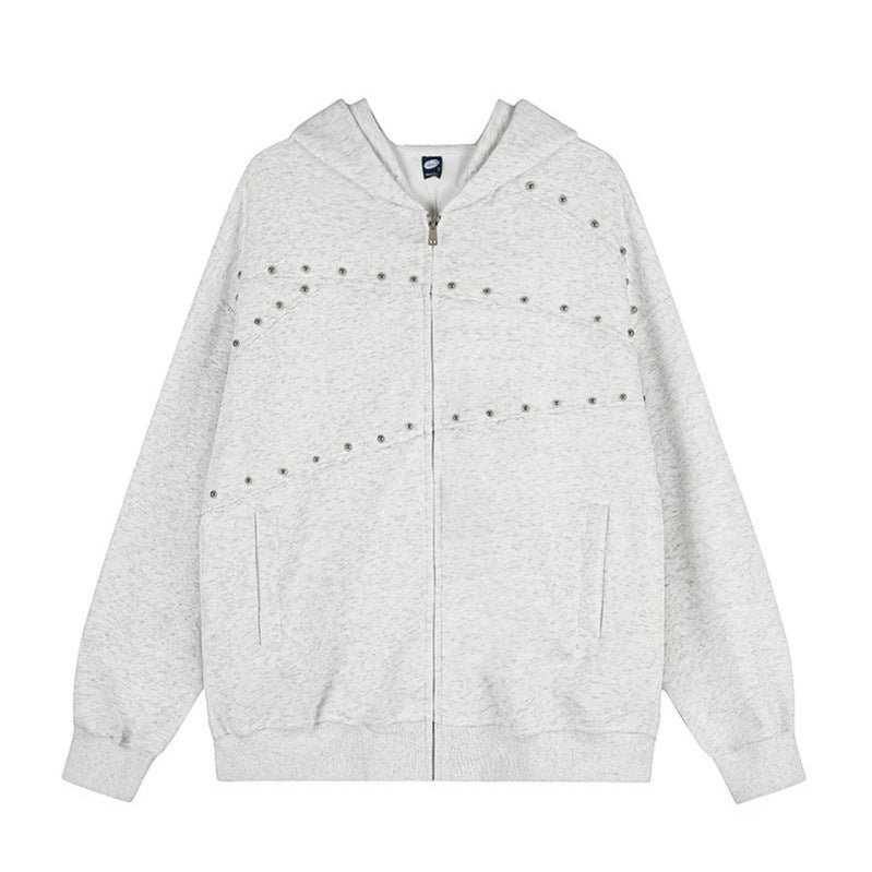 Damen Kapuzen‑Sweatjacke im Oversize‑Used‑Look mit Nietverzierung und durchgehendem Reißverschluss Shop Nory