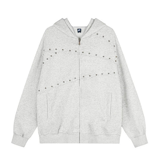 Damen Kapuzen‑Sweatjacke im Oversize‑Used‑Look mit Nietverzierung und durchgehendem Reißverschluss Shop Nory