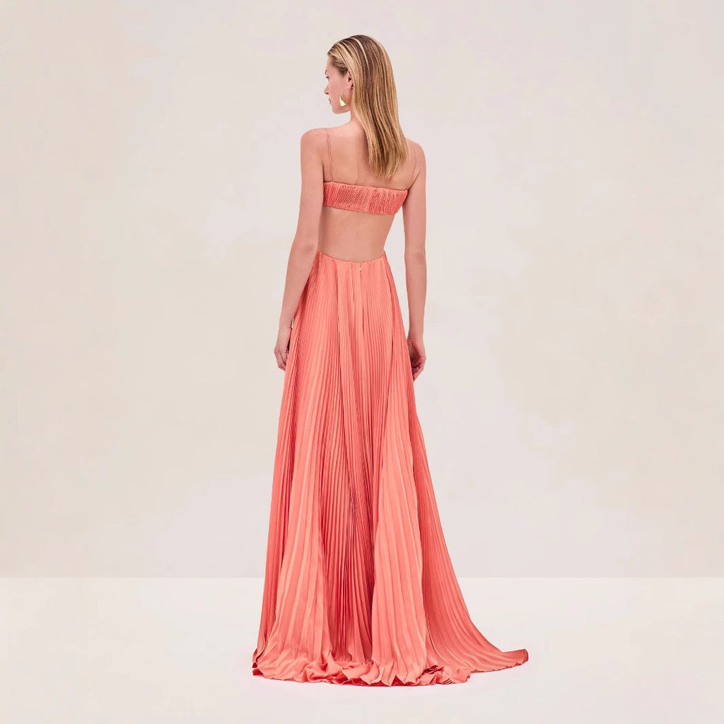 Damen Maxi-Kleid mit eleganter Plisseedetails und schmalen Spaghettiträgern