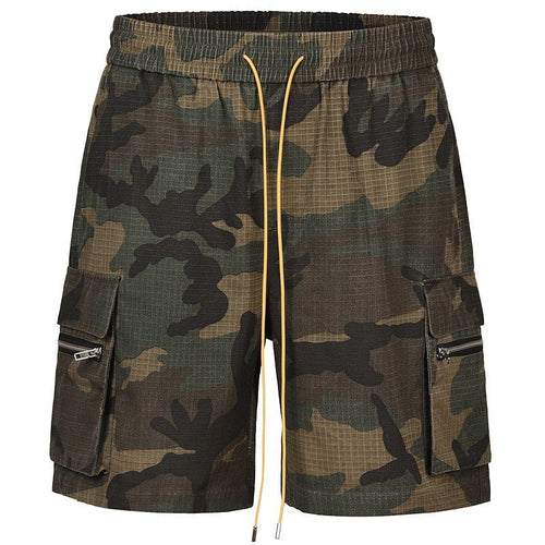 Herren nan Cargo-Shorts im Camouflage-Ripstop mit Elastikbund, Tunnelzug und Reißverschlusstaschen