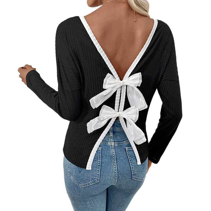 Damen Elegantes Oberteil mit V-Ausschnitt und Schleifenverschluss Shop Nory