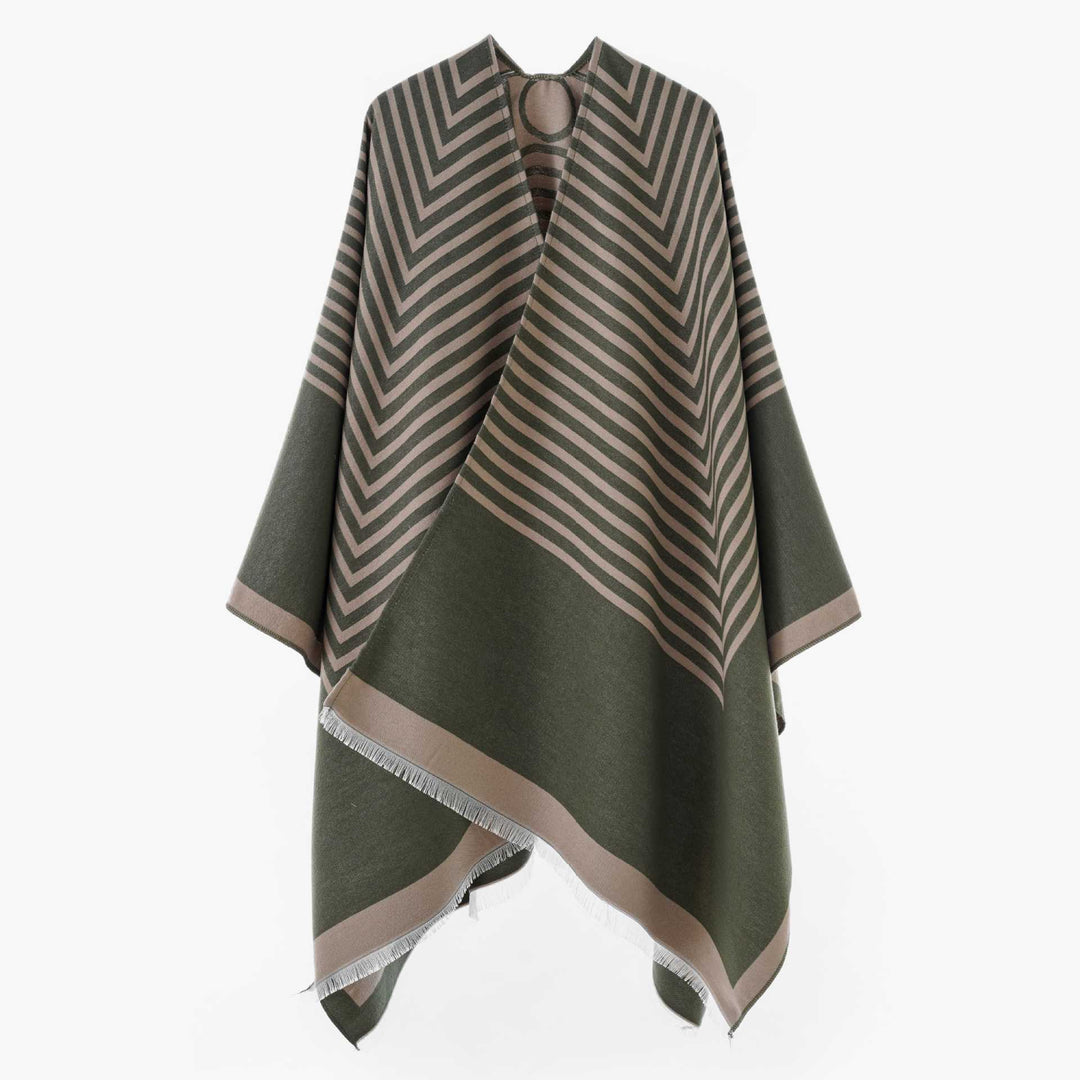 Damen Oversize-Poncho aus Wollmix im Chevron-Jacquard mit offenem V-Ausschnitt Shop Nory