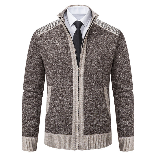 Herren Strickjacke mit Reißverschluss, Stehkragen und kontrastbesetzten Schultern Shop Nory