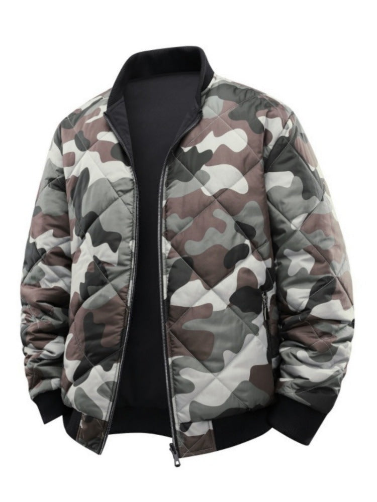 Herren Gestepptes Camouflage-Bomberjacke mit Rippbündchen und Zweiwege-Reißverschluss Shop Nory
