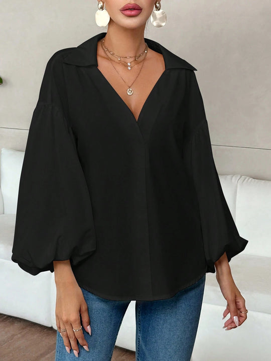 Damen Oversize-Bluse mit voluminösen Puffärmeln und Punktmuster Shop Nory