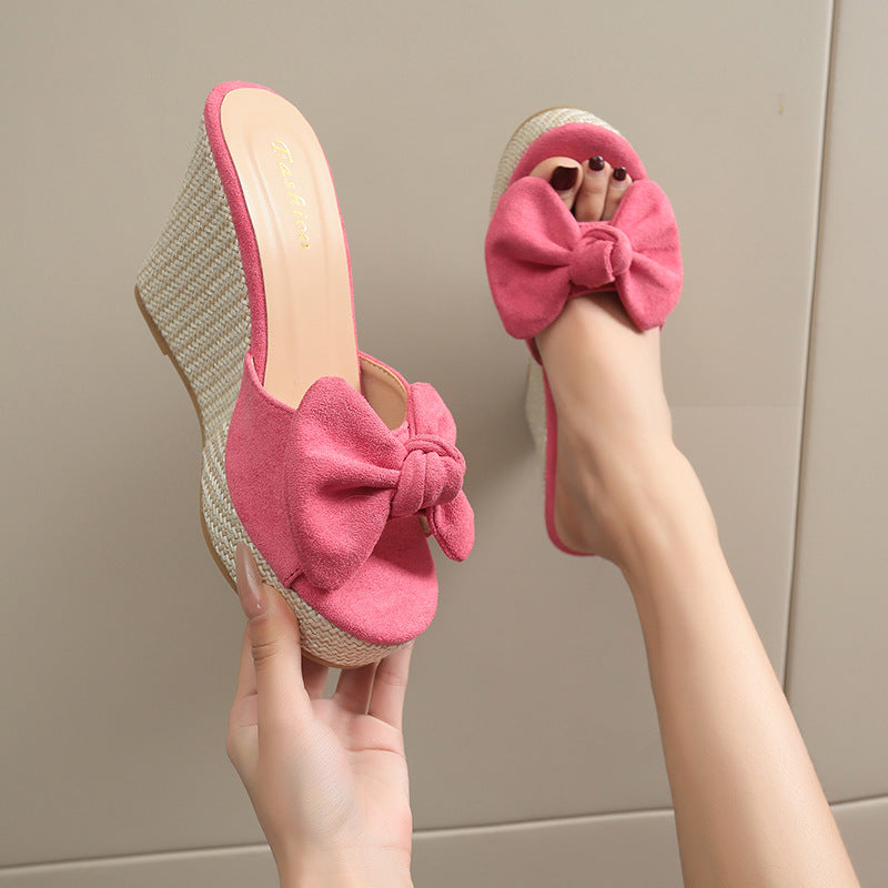 Damen Wedge-Pantoletten mit kreativem Schleifen-Design und verstellbarem Riemen