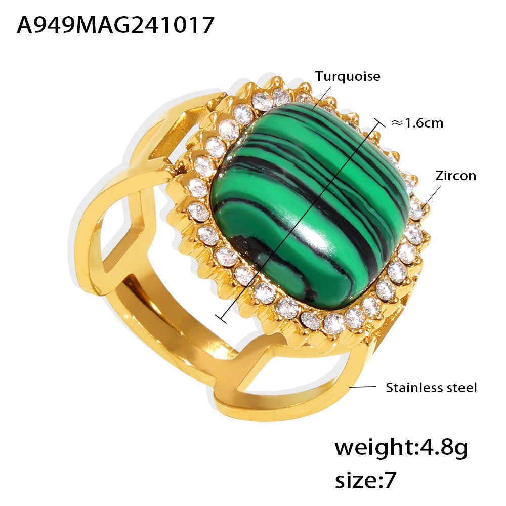 Damenring mit natürlichem Stein und Zirkonbesatz Shop Nory