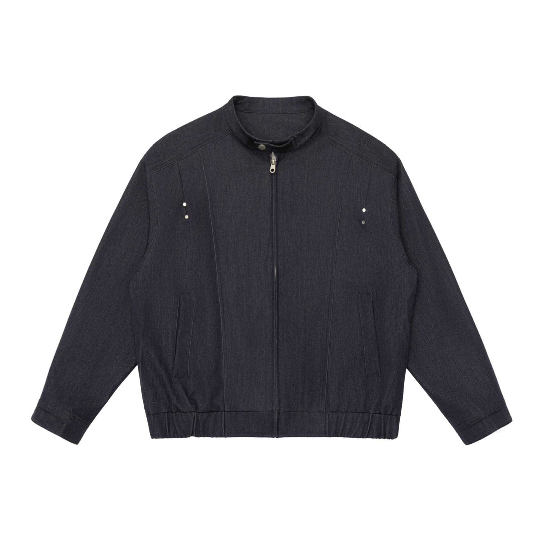 Unisex Kurz geschnittener Denim-Utility-Blouson mit Funnelkragen und Tunnelzugsaum Shop Nory