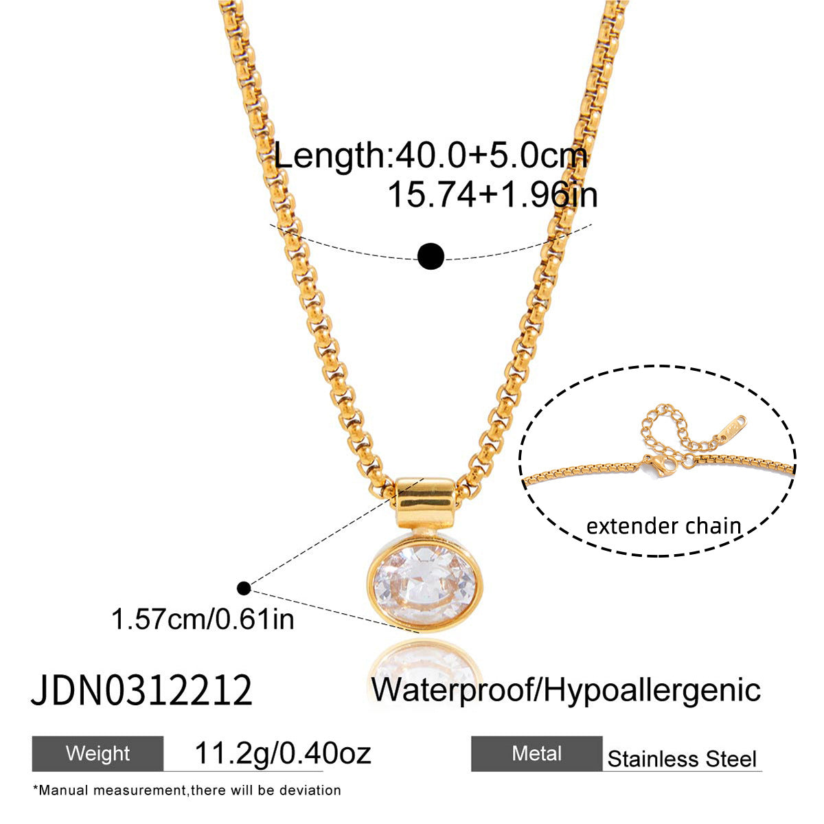 Damen Halskette mit hochwertigem Zirkonia-Anhänger und verstellbarem Edelstahl Shop Nory