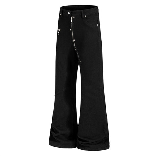 Damen Schlaghose mit hoher Taille, asymmetrischem Frontreißverschluss und Utility‑Details Shop Nory