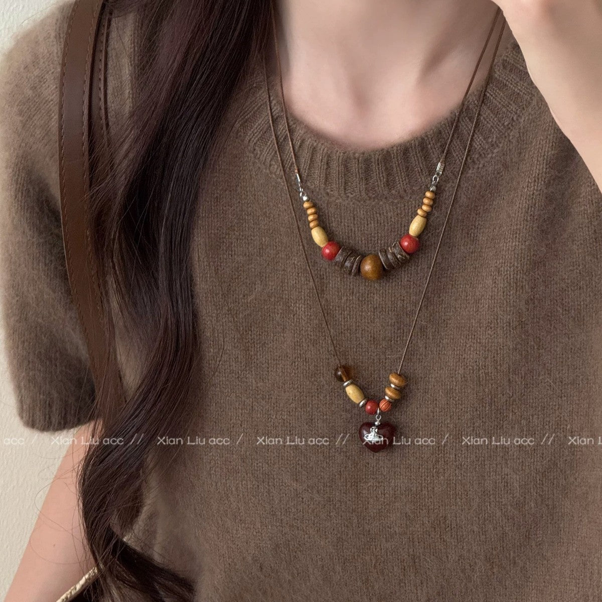 Damen Ethnische Halskette aus Holz und hochwertigen Materialien Shop Nory