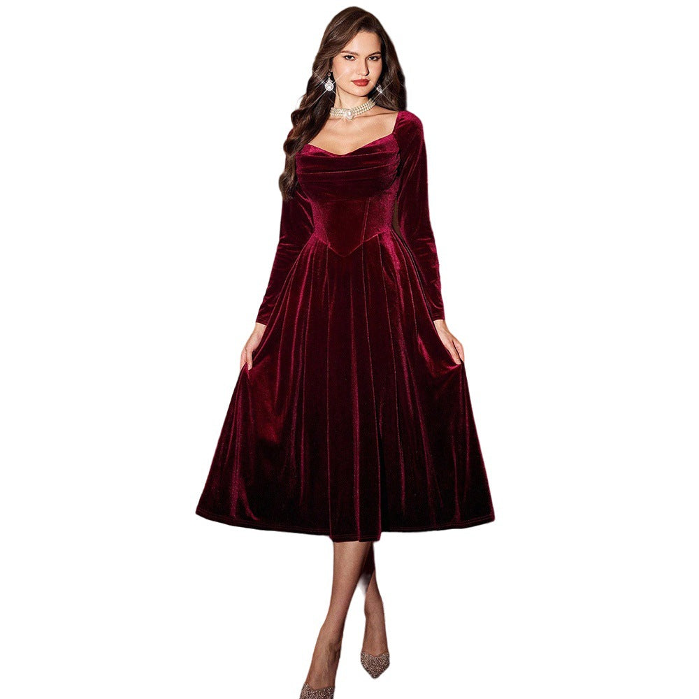 Damen Midikleid aus Samt mit Herzausschnitt taillierter Korsagenoptik und weit schwingendem Rock Shop Nory