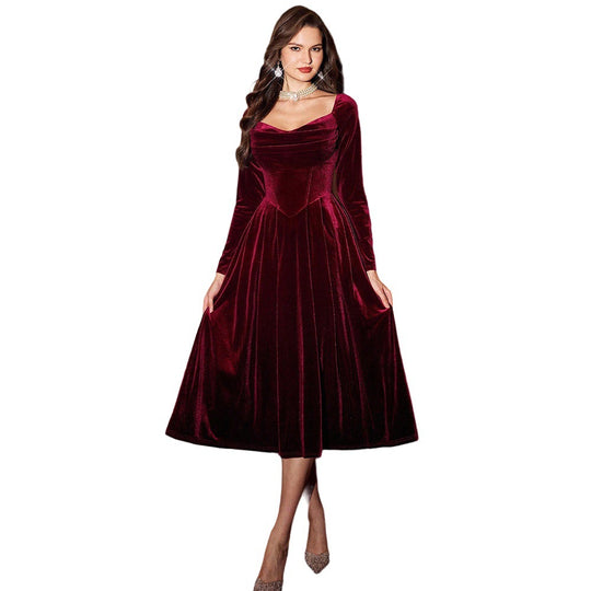 Damen Midikleid aus Samt mit Herzausschnitt taillierter Korsagenoptik und weit schwingendem Rock Shop Nory