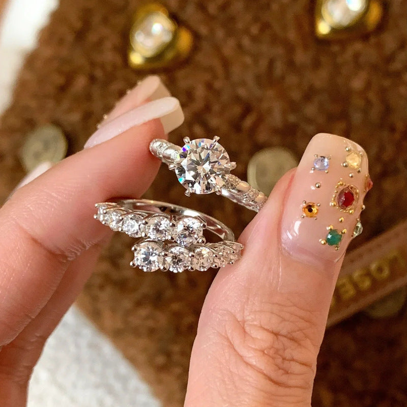 Damen Zart gefächerter Mehrschicht-Ring mit funkelnden Kristallen Shop Nory